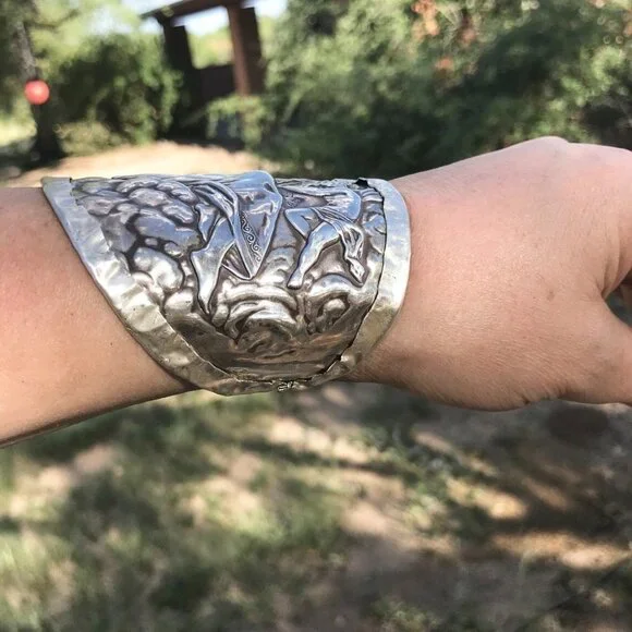 Athena Goddess Columbia Antique Wide Sterling Silver 925 Cuff Bracelet Small - Picture 4 of 6